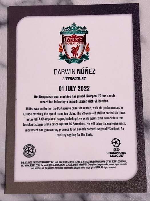 Darwin Nunez STAR SIGNINGS Topps 2022 Soccer trading card
