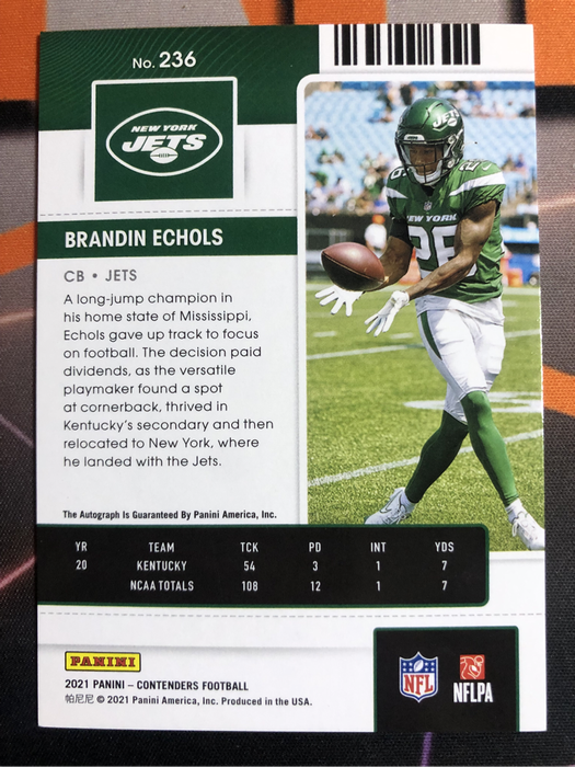 Brandin Echols ROOKIE Rare Laser AUTOGRAPH NFL 2021 trading card