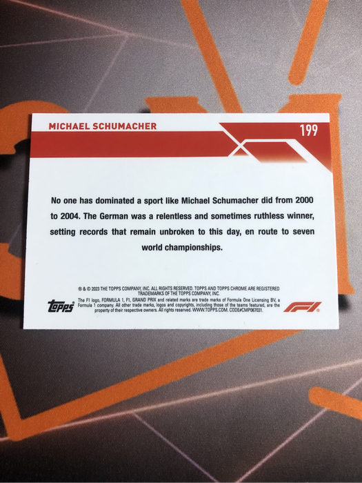 Michael Schumacher RARE Formula One 2023 F1 Topps Chrome trading card