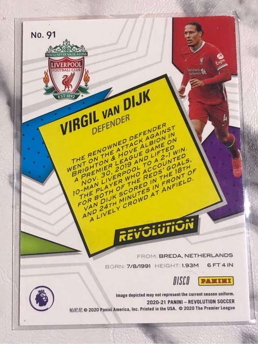 Virgil Van Djik REVOLUTION EPL 2020 Soccer trading card