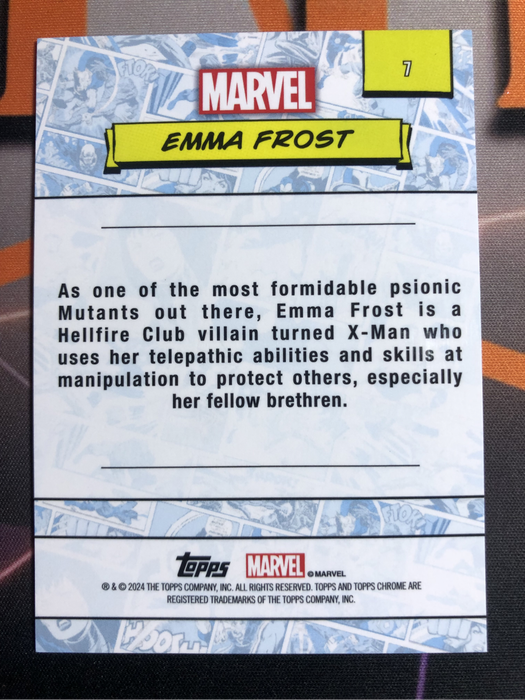 Emma Frost Numbered out of 399 Spiderweb Refracror Topps Chrome 2024 Marvel trading card