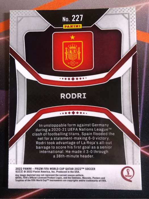 Rodri 2022 PRIZM World cup   Soccer trading card