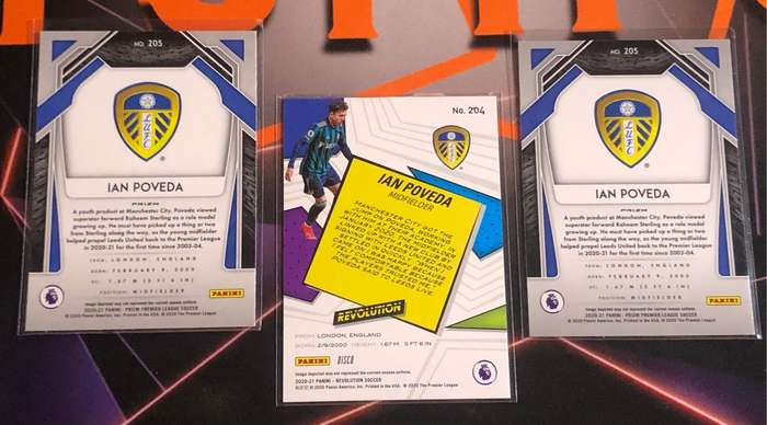 Ian Poveda ROOKIE Bundle of 3 LEEDS soccer trading cards