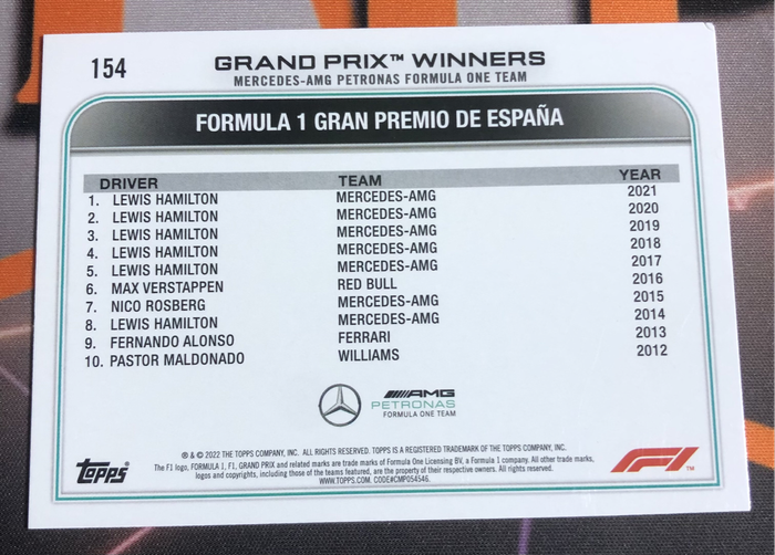 Lewis Hamilton Topps 2022 F1 Formula One trading card