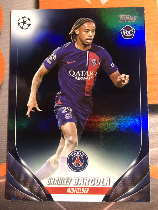 Bradley Barcola ROOKIE Colour match NUMBERED out of 250 Topps 2024 soccer trading card