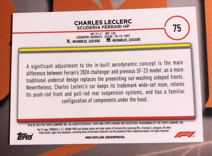 Charles Leclerc Topps Logofractor NUMBERED out of 99 F1 trading card