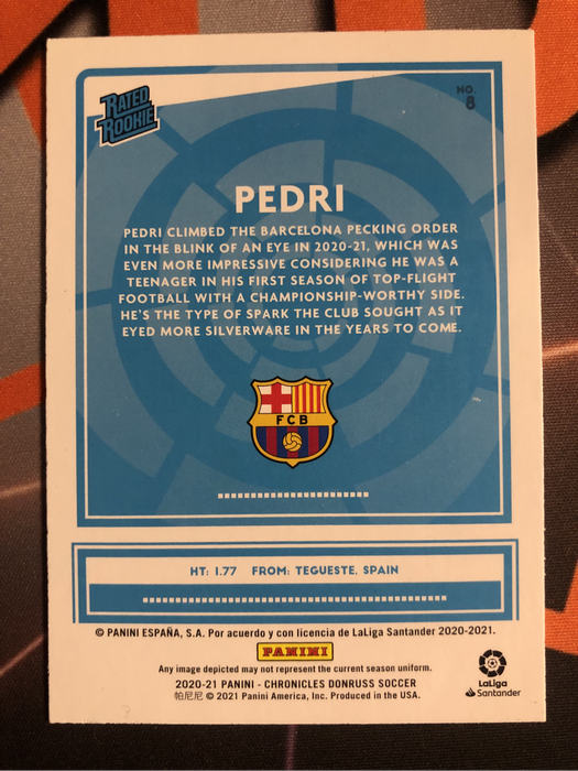 Pedri Rated ROOKIE Rare Speckle 2020 soccer trading card
