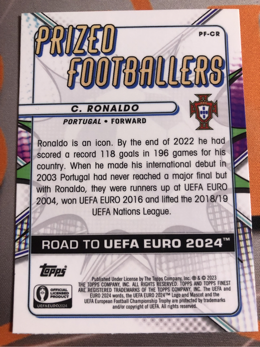 Cristiano Ronaldo REFRACTOR Prized Footballers Topps Finest Soccer trading card