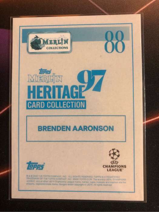 Brenden Aaronson (LEEDS current player) Topps 2022 Merlin Heritage 97 Soccer trading card