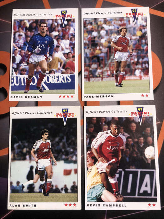 Arsenal BUNDLE of 4 Panini 1992 Official players collection soccer trading cards