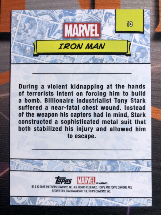 Iron Man Numbered out of 399 Spiderweb Refracror Topps Chrome 2024 Marvel trading card