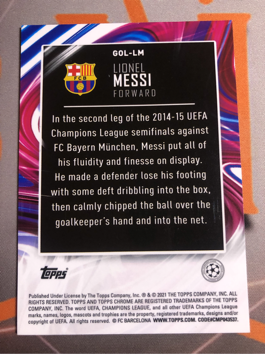 Lionel Messi GOLAZO REFRACTOR Topps Chrome 2021 soccer trading card