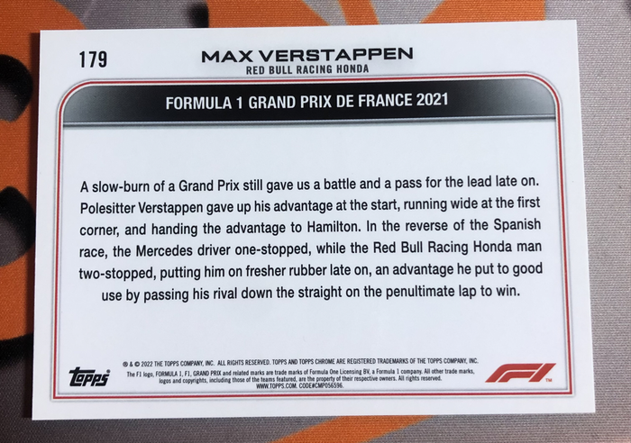 Max Verstappen RARE Formula One 2022 Topps Chrome F1 trading card