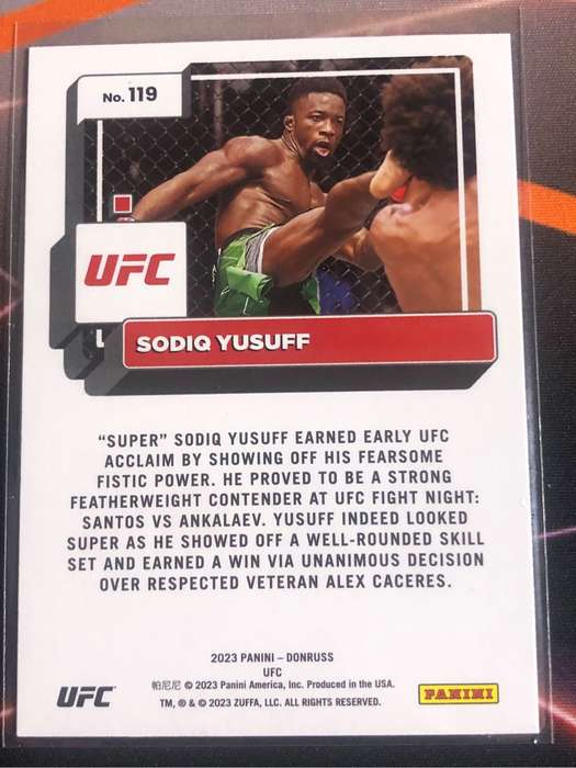 Sodiq Yusuff PINK Laser Super RARE Donruss REDEMPTION 2023 UFC trading card