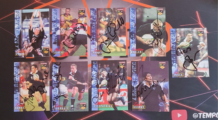 Super RARE NEAR MINT New Zealand Hand signed autographs BUNDLE of 9 Rugby 1997 trading cards