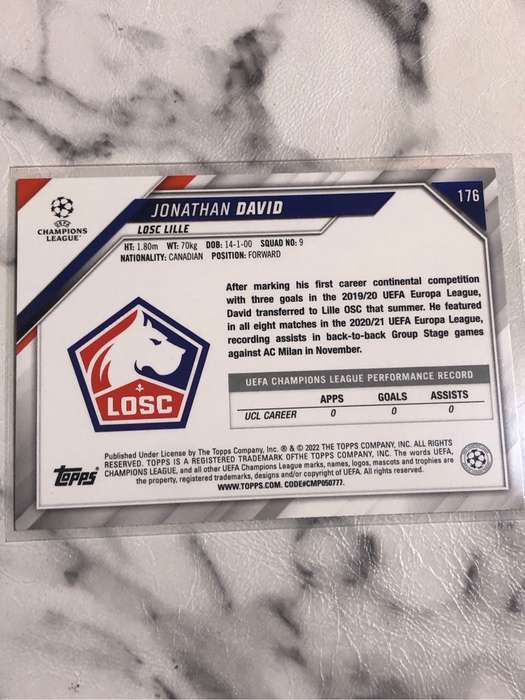 Jonathan David ROOKIE Topps Jade edition 2022 Soccer trading card