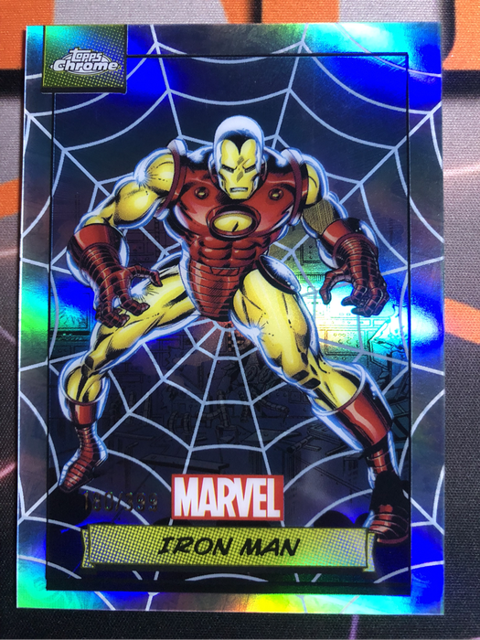 Iron Man Numbered out of 399 Spiderweb Refracror Topps Chrome 2024 Marvel trading card