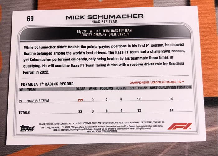 Mick Schumacher F1 Topps Chrome RARE Xfractor Formula One trading card