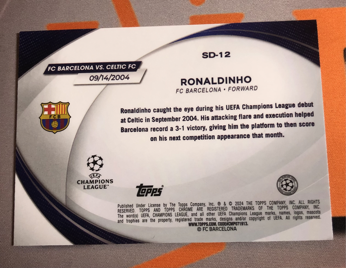 Ronaldinho Barcelona STARBALL Debut Topps soccer trading card