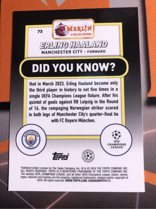 Erling Haaland Rare Topps Merlin TEAL 2024 Soccer trading card