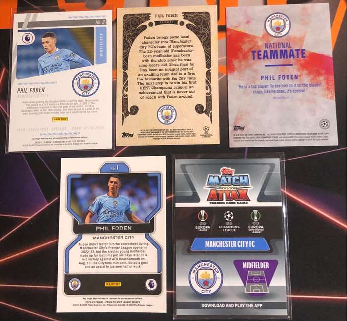 Phil Foden RARE Bundle of 5 Soccer trading cards