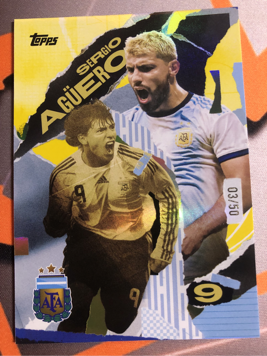 Sergio Aguero NUMBERED out of 50 First Goal Topps Argentina Soccer trading card