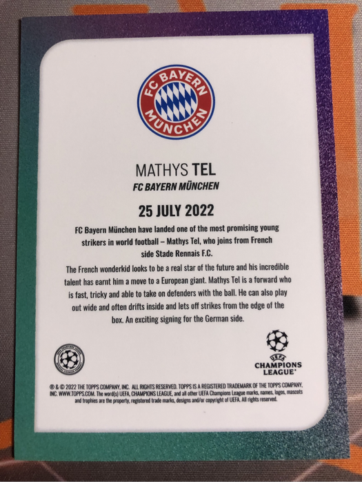 Mathys Tel Topps 2022 soccer trading card