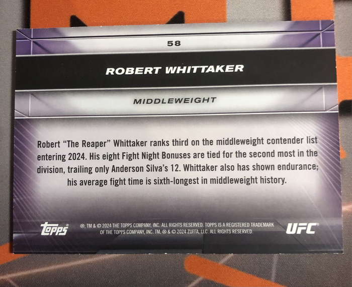 Robert Whittaker Rare HIGH END Topps KNOCKOUT 2024 UFC trading card