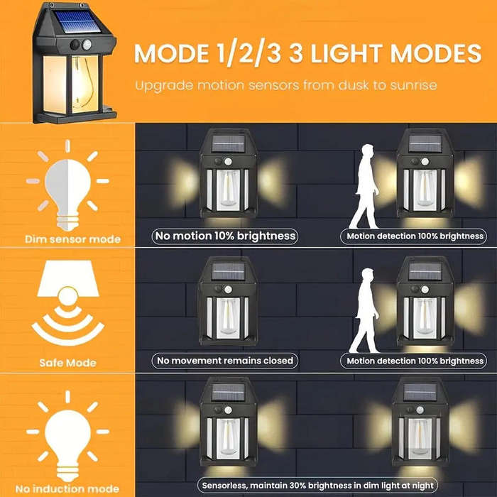 2 x Solar Outdoor Solar Wall Lanterns with Motion Sensor | IP65 Waterproof | Auto On/Off