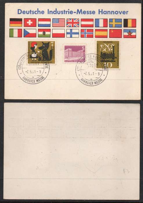 West Germany, souvenir card Deutsche Industrie-Messe, HANNOVER 2.5.61 special cds