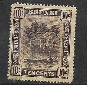 Brunei 1922, 10c, purple / pale yellow, used
