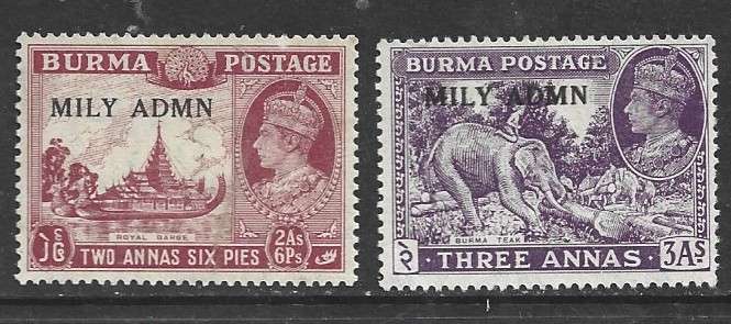 Burma, GVIR, 1941 Military Administration, 2a6p & 3a, MH *