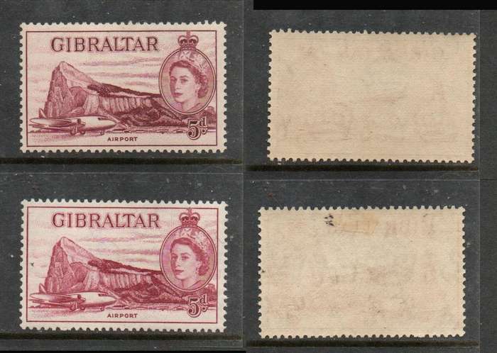 Gibraltar, EIIR, 1953, 1957, 5d, maroon, 5d deep maroon, MH *