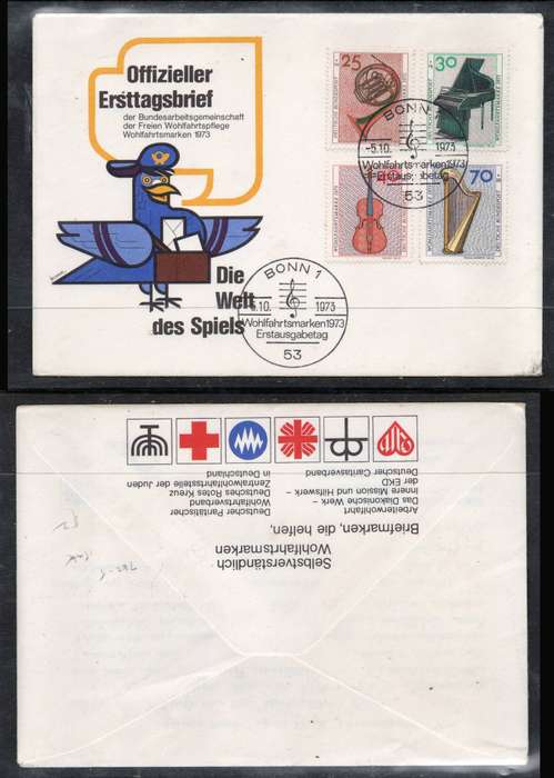 West Germany, Musical Instruments BONN 5.10.1973 special c.d.s. FDC