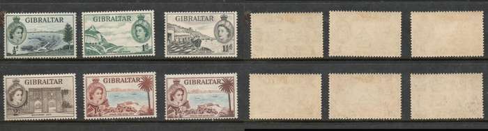 Gibraltar, EIIR, 1953, 1/2d, 1 1/2d, 2d, 1/-, 1/- MH *