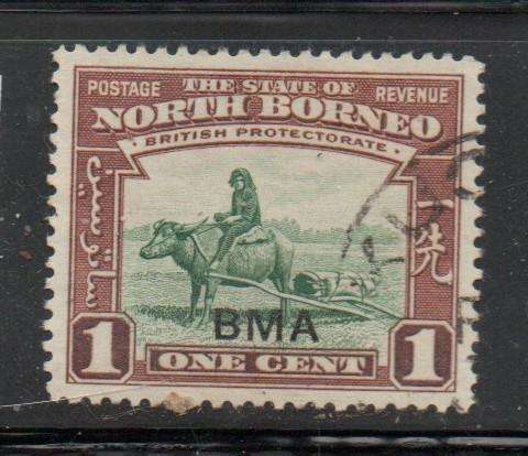 North Borneo,1945, BMA overprint on 1 cent, green& red-brown, used