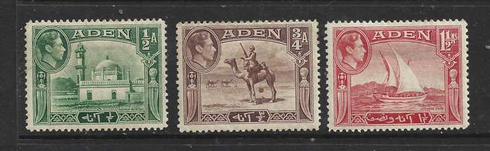 Aden GVIR, 1939, 1/2 anna 3/4 anna, 1 1/2 annas, MH *, gum tone