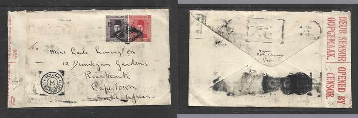 Egypt, 1941, 17 mills, envelope, retta cancel,  CAIRO 4 FEB 11941 transit > S. Africa