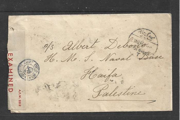 Egypt, 1943, stampless, SIDI GABER > Haifa, EGYPT PREPAID transit, F.P.O.149, censors