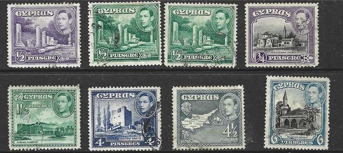 Cyprus GVIR,  1938 -1951, 1/2p - 6p,  used