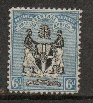 Nyasaland, British Central Africa, 1895, 6d black & blue, arms, MH *