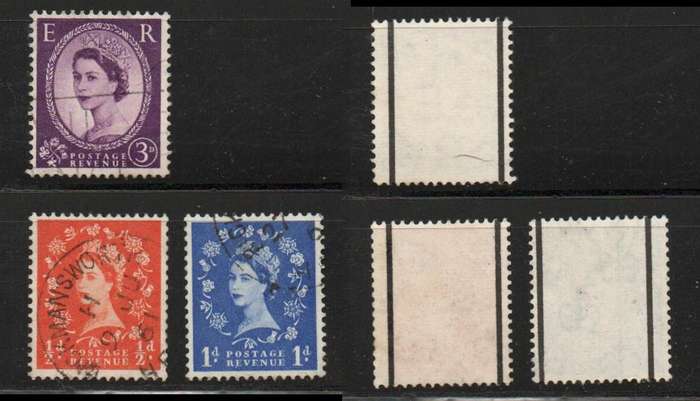 Great Britain, EIIR, 1956, 3d graphite, 1958 - 9, 1/2d, 1d, graphite, used
