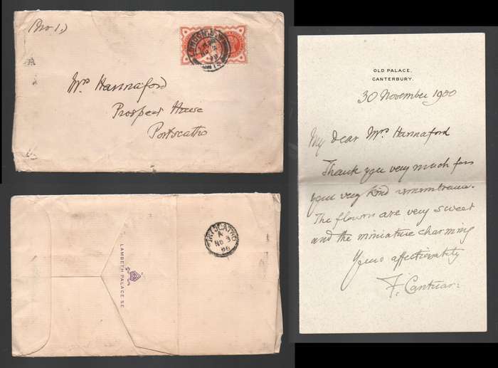 Great Britain, Lambeth Palace, 1d, LONDON SW NO 3 98 cds > PORTSCATHO NO 3 98 + a letter