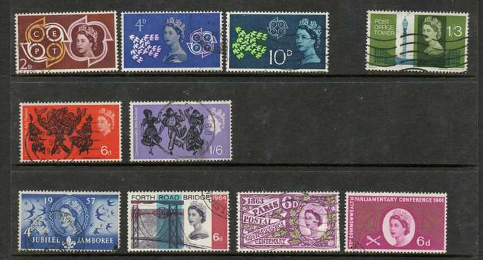 Great Britain, EIIR. 10 x early sterling low values used