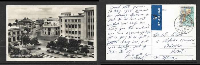 Mozambique, Lacerda Park & Square, PPC, airmail BEIRA 18.5.57> S. Africa
