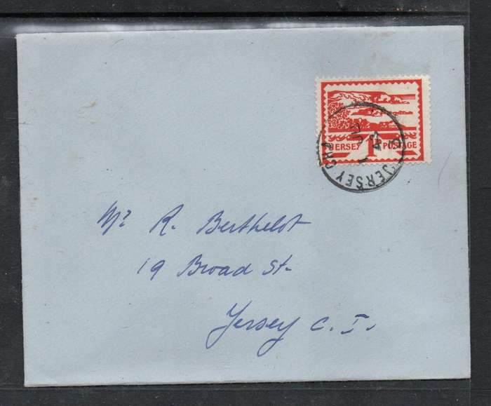 Jersey, plain cover, First Day of Issue, 1d, JERSEY 1JU 43 CHA(NNEL ISLANDS) partial c.d.s. > Jersey