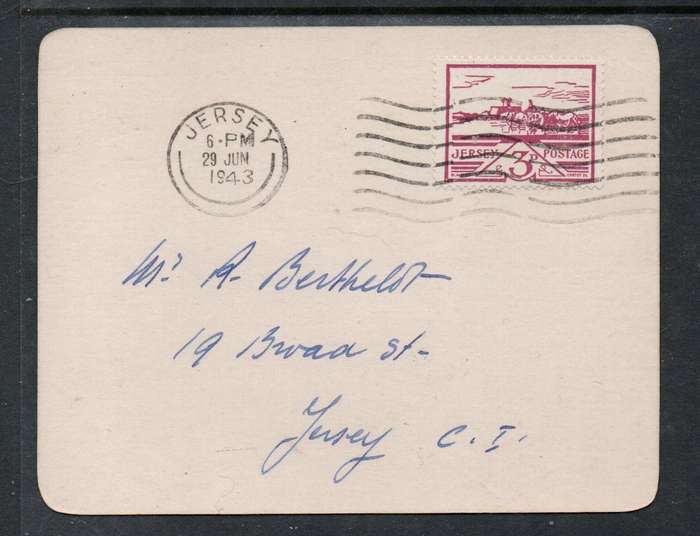 Jersey, plain cover, First Day of Issue, 3d, JERSEY 29 JUN 1943 c.d.s. > Jersey