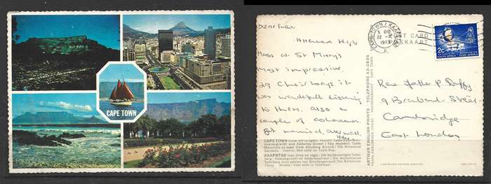 Post card, multi-view of Cape Town, used 2c, CAPETOWN 22 X 1973