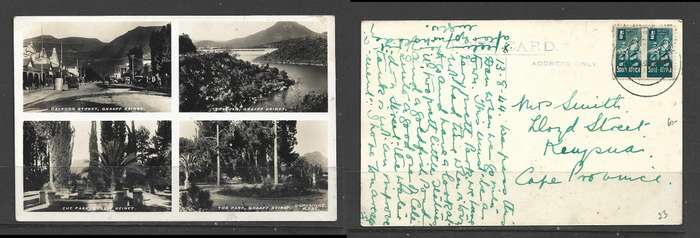 Graaff - Reinet, multi view post card, used 1d > GLENHARRY (13.8.44 m/s) > Knysna