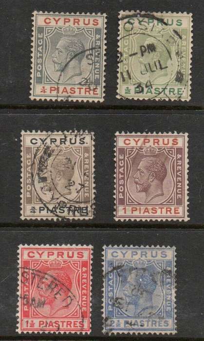 Cyprus GVR, 1921, values to 2 1/2 Piastre, used